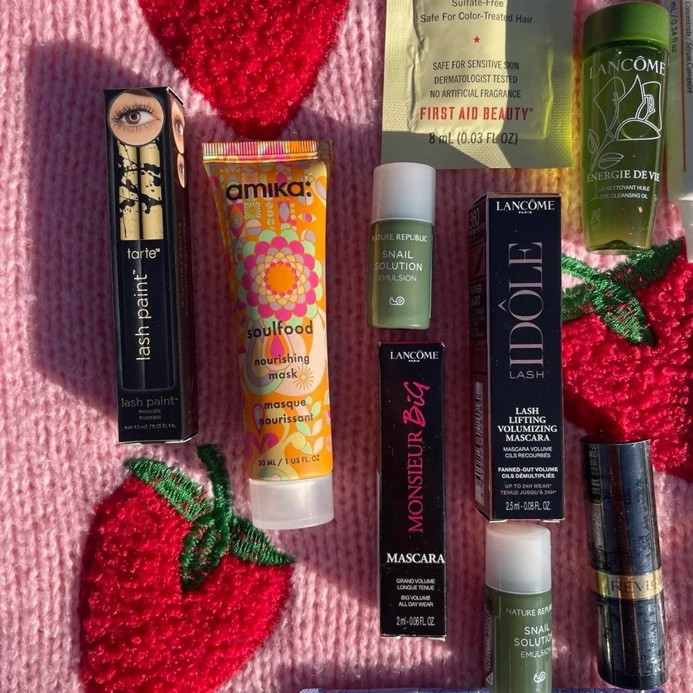 11 travel sized make up and skincare items + 1 regular sized make up item